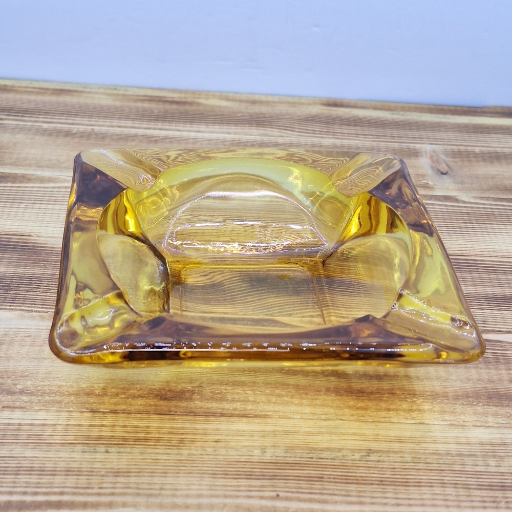 Vintage Mid Century Amber Square Glass Cigarette Ashtray‎ Anchor Hocking 4½"
